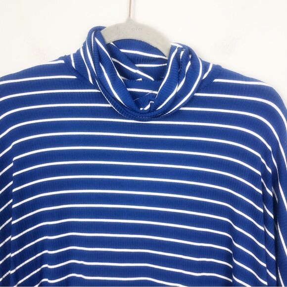 MICHAEL KORS | NEW Royal Blue/White Striped Ribbed Turtleneck Women’s Size Large - Picture 3 of 10